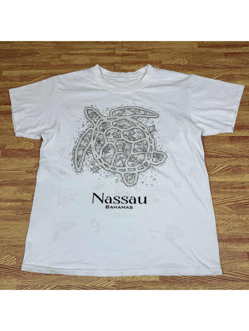 Nassau Bahamas Sea Turtle Graphic T-Shirt White Unisex S Vacation Souvenir